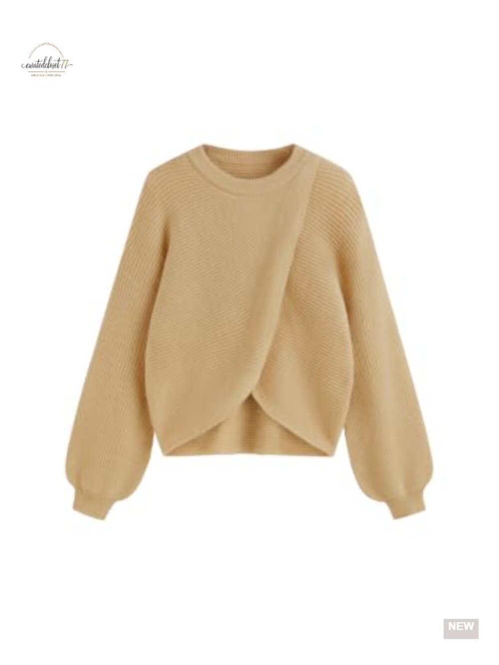 Cropped Wrap Sweater with Lantern Sleeves